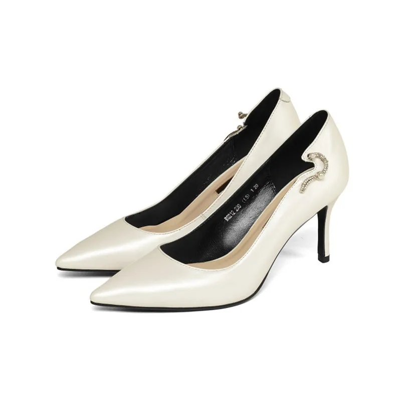 

2019 spring and autumn new single shoes stiletto high pointed shallow mouth fashion women's shoes beige 0428