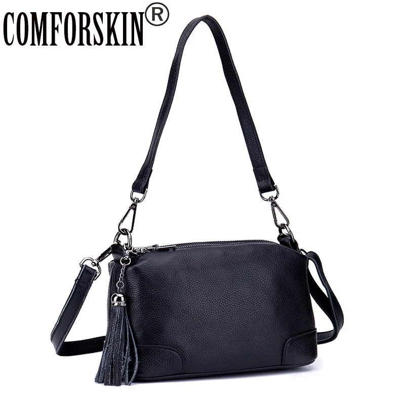 COMFORSKIN Premium Cowhide Leather Women's Messenger Bags Guaranteed Bolsas Feminina New Arrivals Tassel Style Cross-body Bags