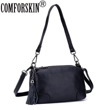 COMFORSKIN Premium Cowhide Leather Women's Messenger Bags Guaranteed Bolsas Feminina New Arrivals Tassel Style Cross-body Bags