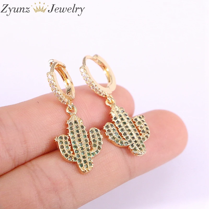 

5 Pairs, Cactus earrings dangle earrings green crystal earrings zircon earrings