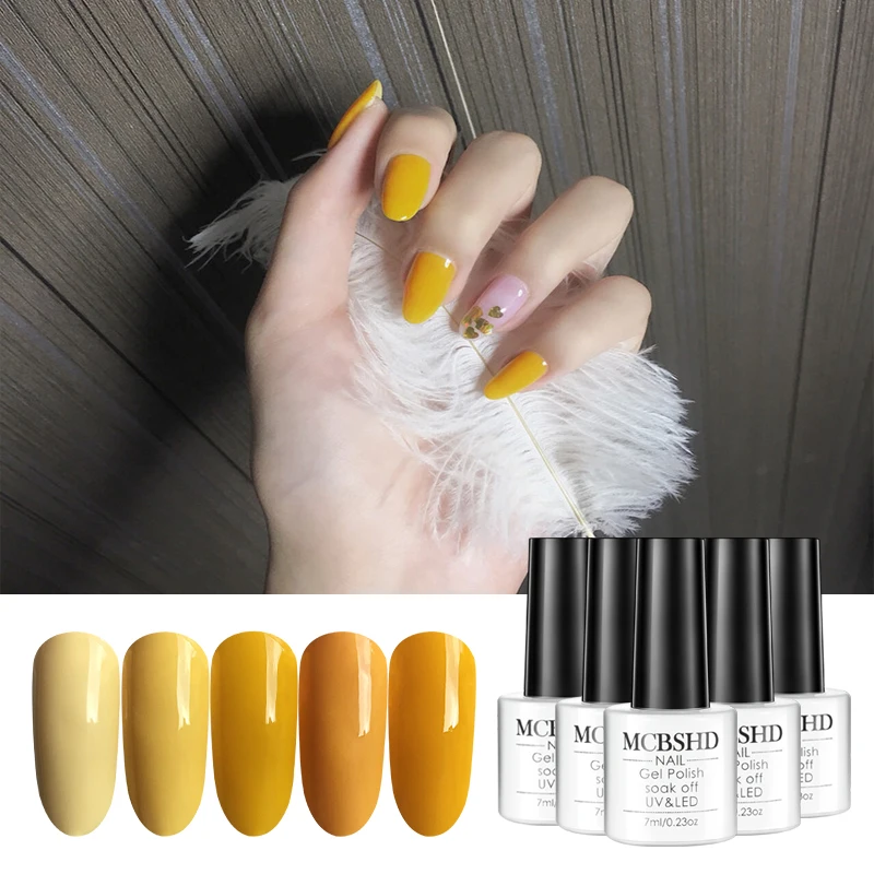 Mcbshd 5 шт. набор гелевых ногтей lemon Желтый Чистый Лаки полу Vernis постоянными лак гель