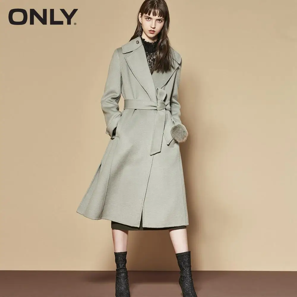 Только женское зимнее новое шерстяное двухстороннее длинное шерстяное пальто украшение для волос свернутые манжеты | 11836U504