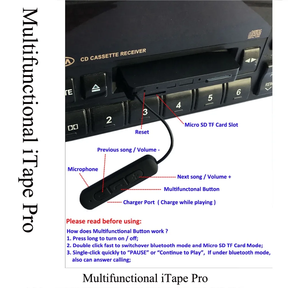 Wireless iTape CSR Bluetooth V4.0+EDR Stereo Audio Cassette Player Receiver Adapter can work while charging For Car Deck bluetooth adapter bluetooth audio receiver bluetooth transceiver adapter audio adapter bluetooth aux adaptor