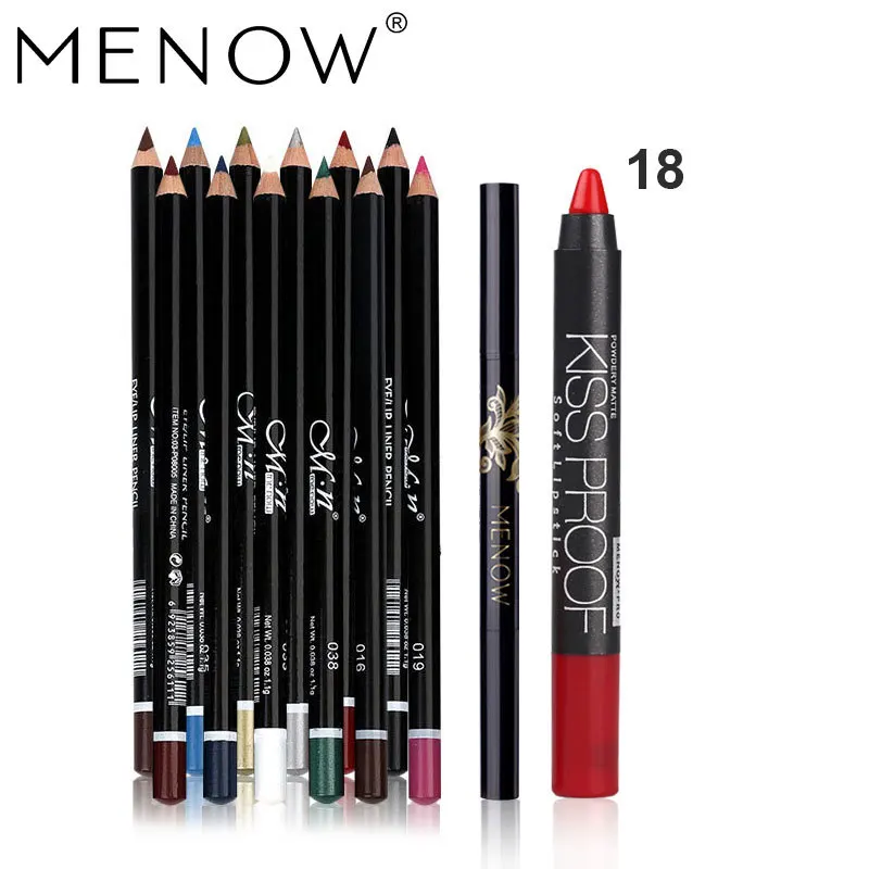 Color18 Menow бренд Make Up Set 12 Цвет Подводка для глаз и высокое качество 2 в 1 для бровей и Kiss матовый помада косметический набор Прямая поставка 5344 - Цвет: Color18