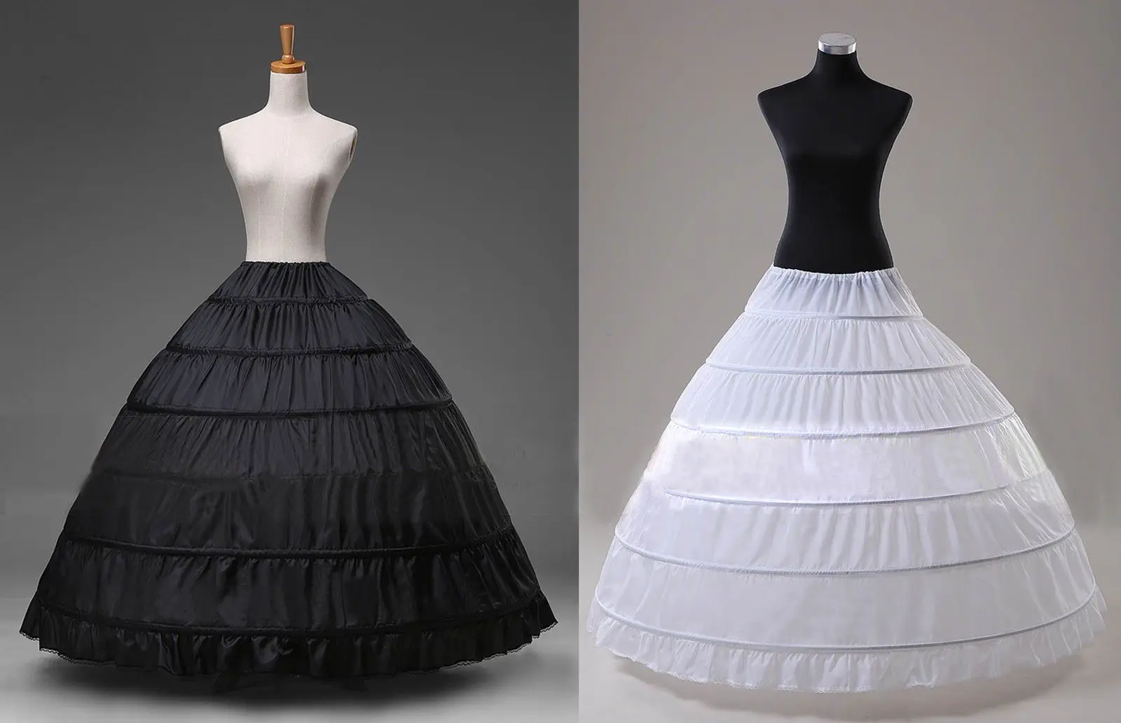 White/Black 6-HOOP Ball Gown Bridal Wedding Full Crinoline Petticoat Slips
