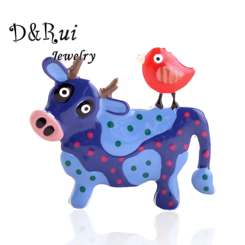 

Colorful Cow and Bird Brooch Pin Enamel Collar Brooches Pins Girls Boys Pet Animal Clothing Badges Scarf Buckles Jewelry Hot New