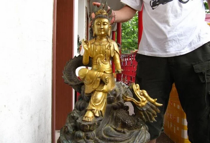 

song voge gem S0624 25Large Bronze Copper Gild Kwan-Yin Guan yin Bodhisattva Ride on Dragon statue