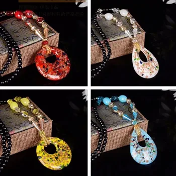 

Original Brand New Crystal Paved Natural Stone Tassel Pendant Necklaces Women Multicolor Choice Long Necklace Jewelry Fashion 3A