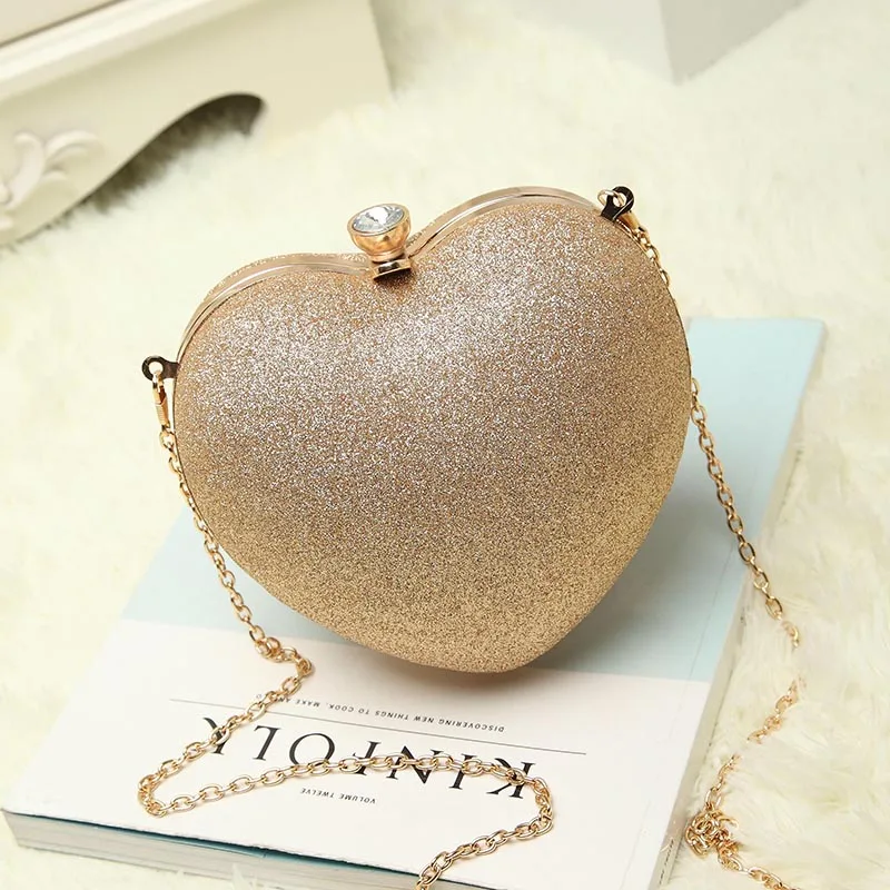 Роскошный женский вечерний Золотой клатч в форме сердца, модная женская вечерняя сумочка, свадебные сумочки, сумка на цепочке