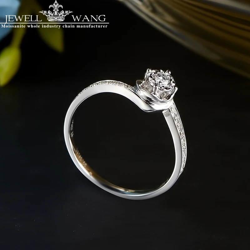 JEWELLWANG 18K White Gold Diamond Rings for Women Round Romantic 0.5CT Effect Certified Engagement Diamond Luxury Rings Brands