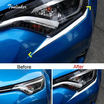 

Tonlinker Cover Stickers for TOYOTA RAV4 2016 Car Styling 2 PCS ABS Chrome The Headlight Under eyebrow decoration Cover Stickers
