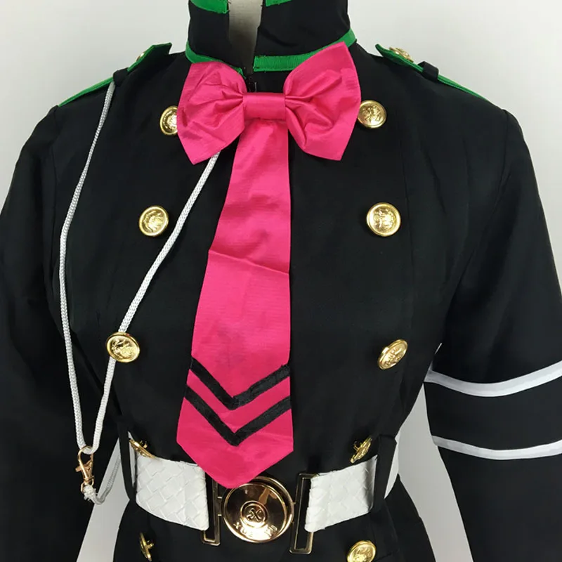 Coshome Seraph Of The End Hiiragi Shinoa Wigs Cosplay Costumes Police Uniforms Girls Dress+Tie+Belt+Strap+Hair Accessory (5)