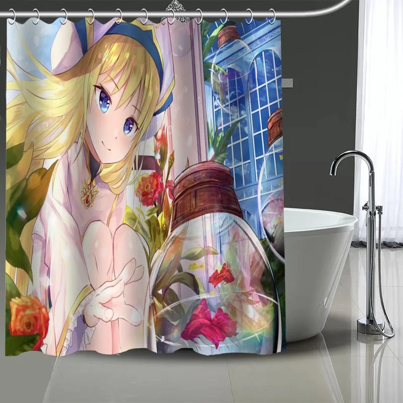 36 x 72 inch Anime Style Shower Curtain Eco-Friendly PVC-Free Bathroom Curtain Waterproof and Mildew Resistant