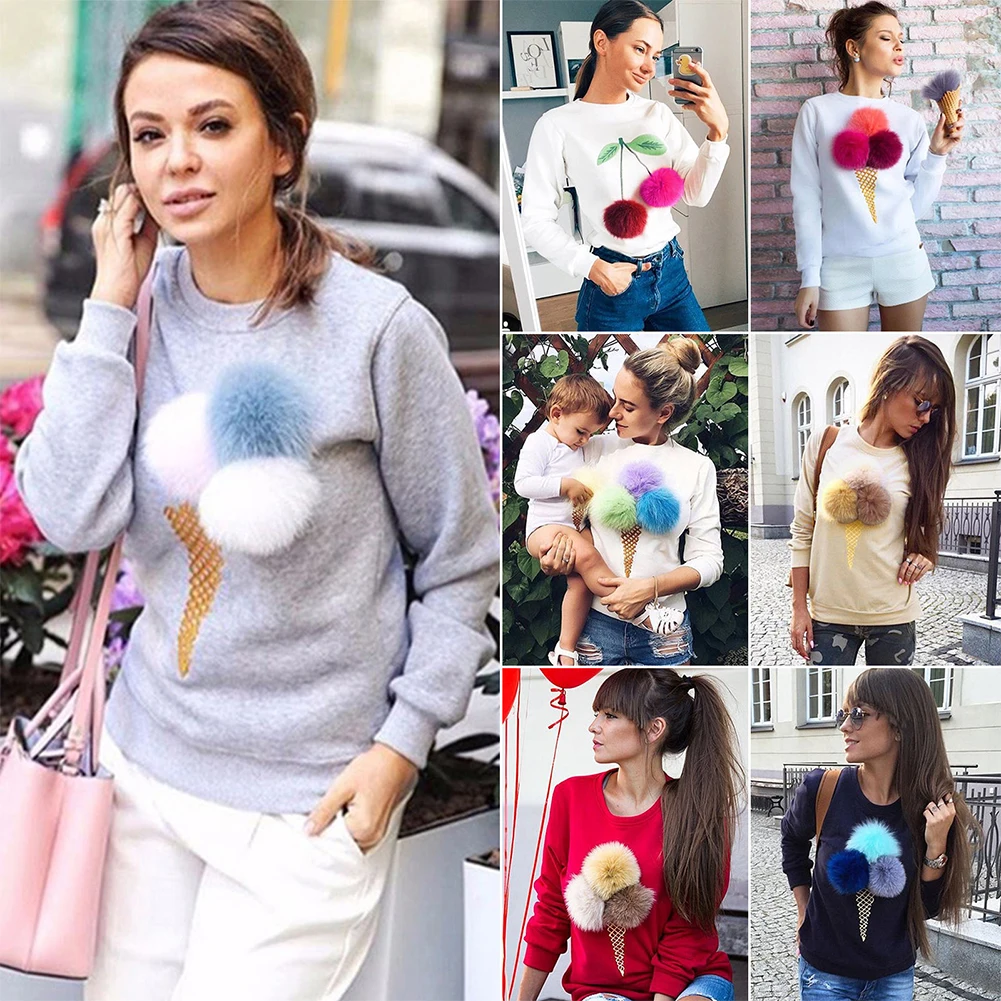 Autumn women hoodies pullover cute ice cream plush ball women's casual sweatshirt hoody casual top sudaderas