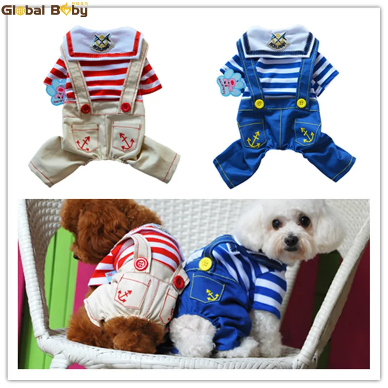 New Fashion Cotton Dog Rompers Naval Air Striped Pet Dog Demin