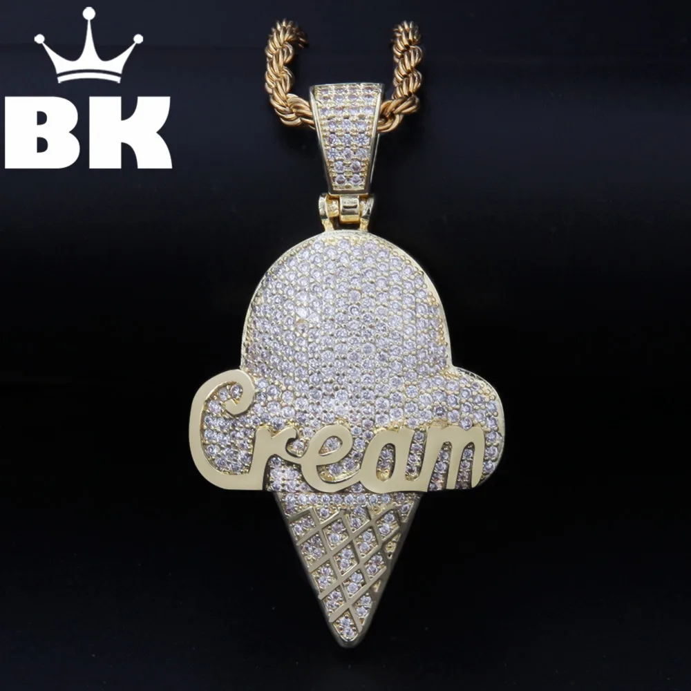 BLING KING Custom Ice кремовое ожерелье хип хоп полный сверкающий кубический цирконий