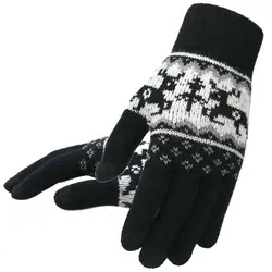 Женские вязаные перчатки зимние рождественские олени теплые модные однотонные плотные черные вязаные перчатки с сенсорным экраном