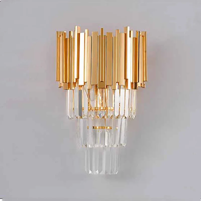 Домашний деко Золотая Труба настенный светильник Хрустальное освещение отель E14