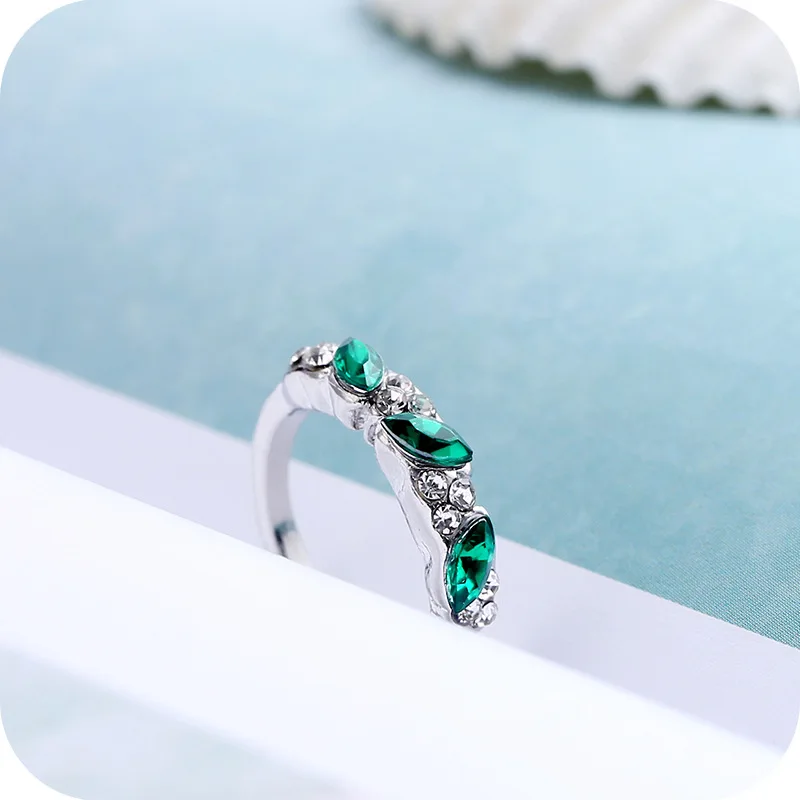 Retro Sense Ring Sweet Shiny Green Rhinestone Ring Index Finger Tail Decoration Wedding Jewelry Birthday Gift Women wedding rings finger rings fashion rings fashion ring crystal rings metal rings stone rings