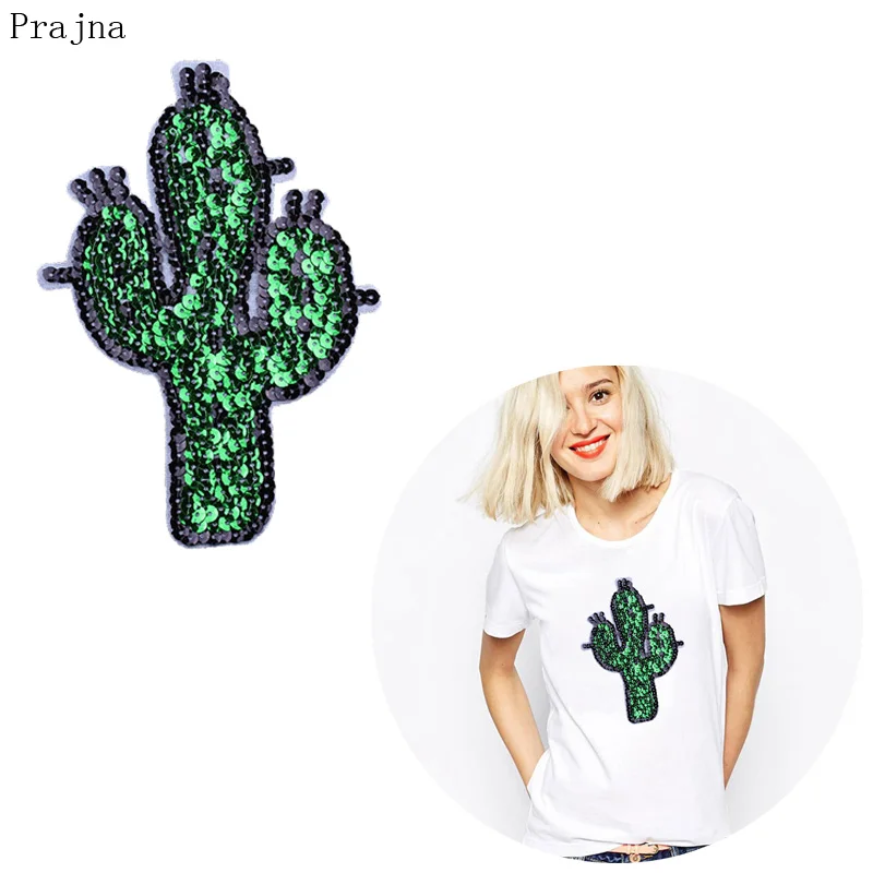 

Prajna Large Sequin Cactus Patch Iron On Sequin Patches For Clothes Cartoon Badge Fabric Sewing Patch Stickers Stripe Jacket