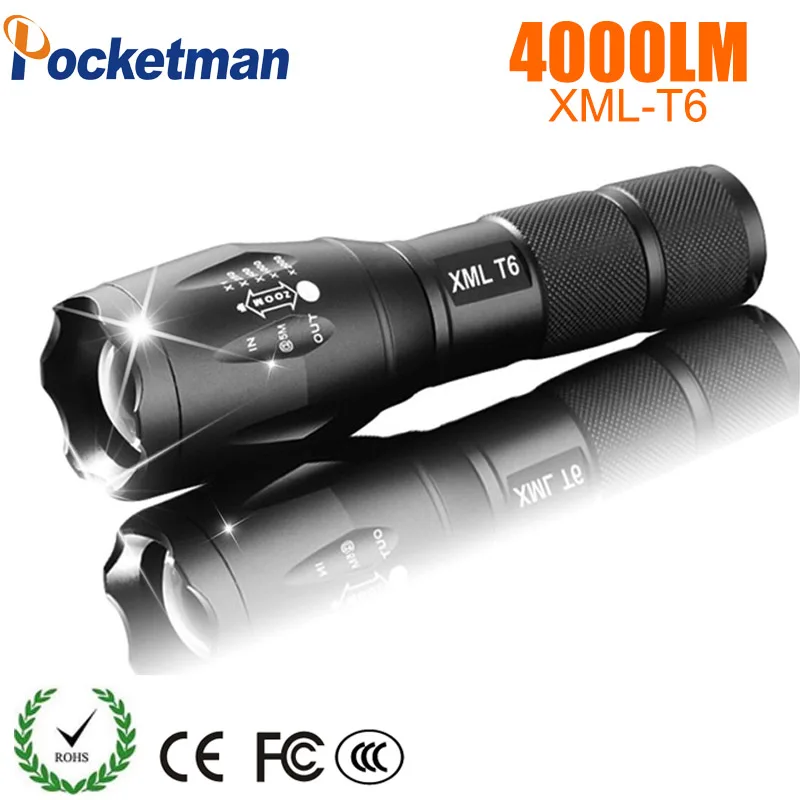 LED Rechargeable Flashlight Pocketman XML T6 linterna torch 4000 lumens 18650 Battery Outdoor Camping Powerful Led Flashlight