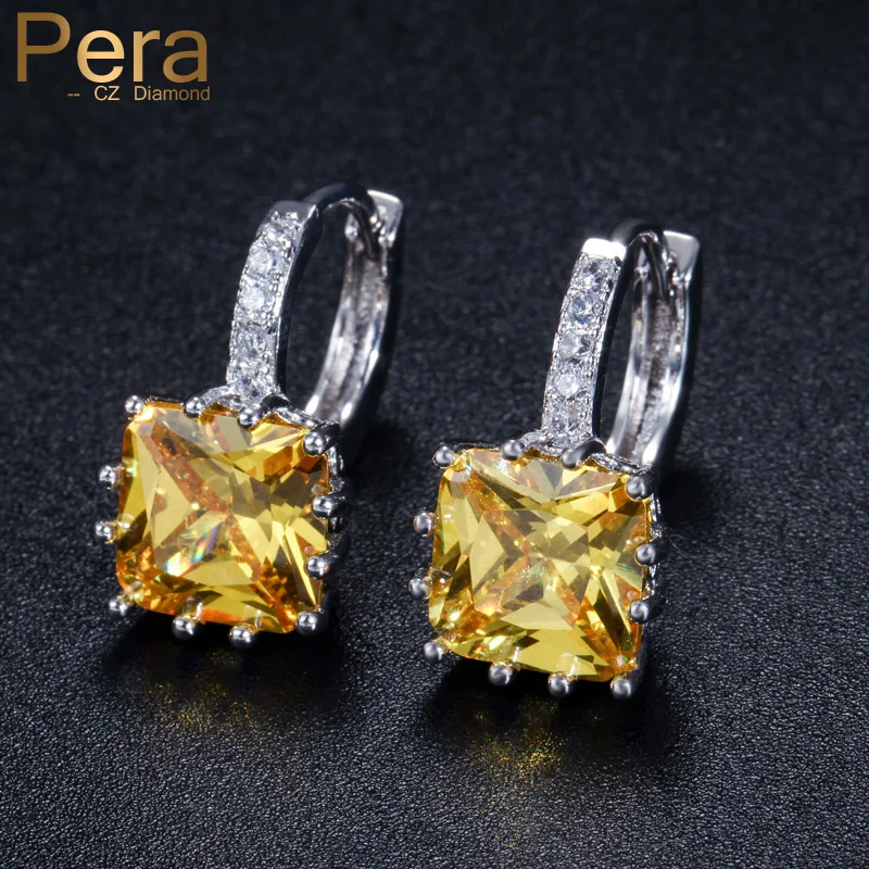 

Pera Wholesale Gorgeous White Gold Color Tiny Square Unique Yellow Stone Fashion CZ Crystal Stud Earrings Jewelry For Women E082