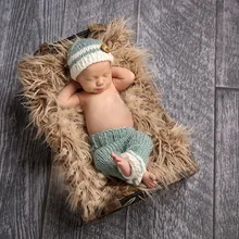 Хэндмейд для новорожденных синяя шапочка/шапка и штаны крючком 2 шт набор реквизит для фотографий 0-1 м, 3-4 месяца