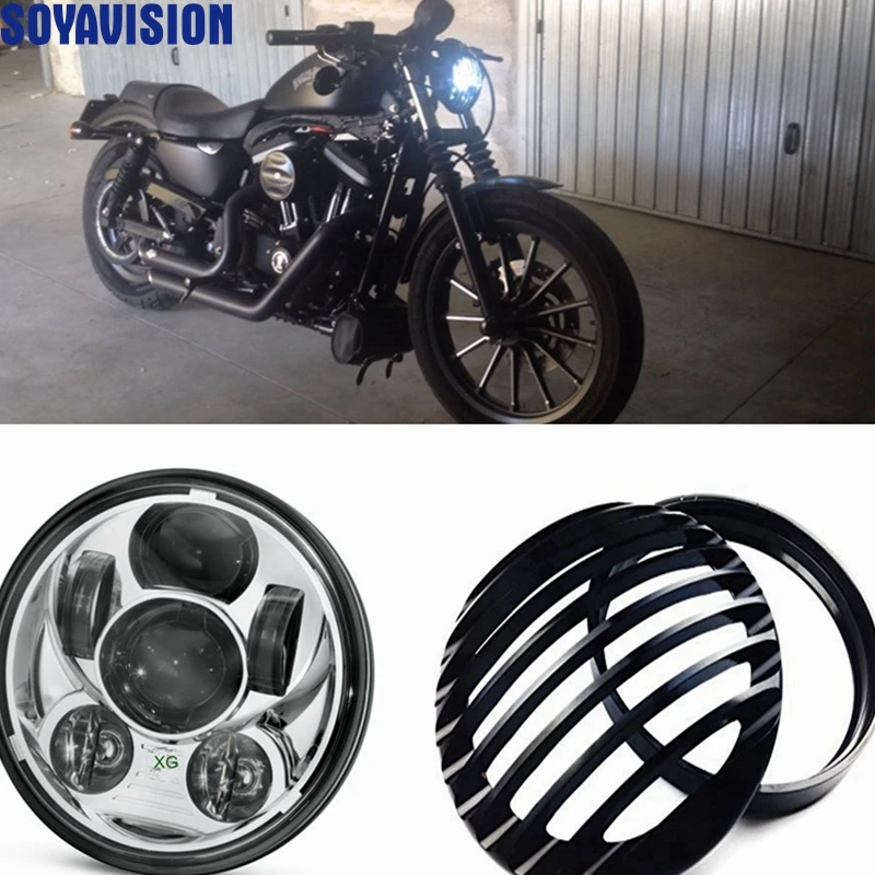 Для Harley Sportster светодиодные фары 5 3/4 &quotАлюминий черный Гриль Крышка 75&quot мотоцикл