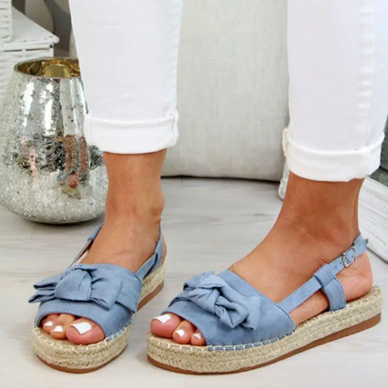 Woman Bowknot Elegant Platform Sandals Slip On Slingback Flat Stylish Sandals Open Toe Thick Heel Shoes Women Summer Sandals