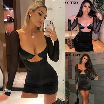 

Women Bandage Bodycon Casual Sleeve Evening Party Cocktail Club Mini Dress