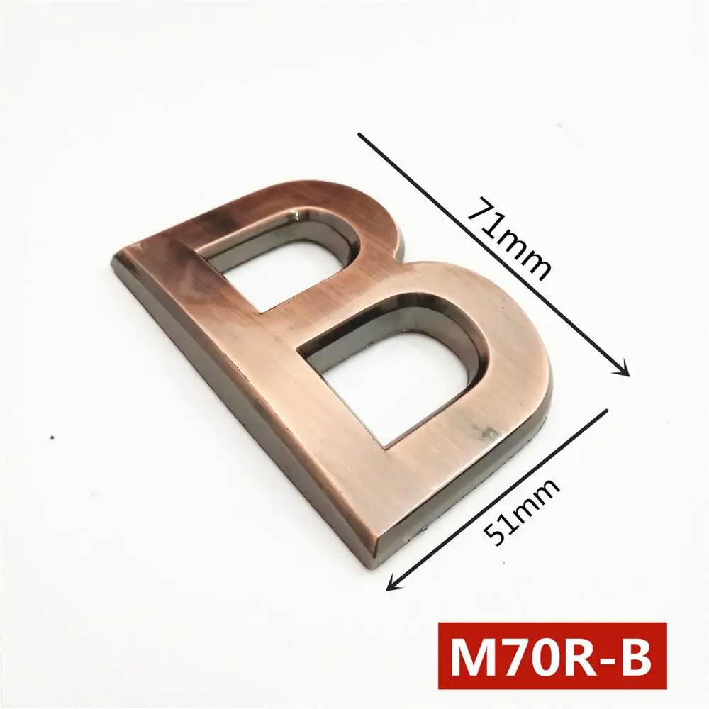 70 мм ABS пластик красная медь, бронза самоклеющиеся 0-9 A-Z номера двери индивидуальные дом Адрес знак двери - Цвет: B