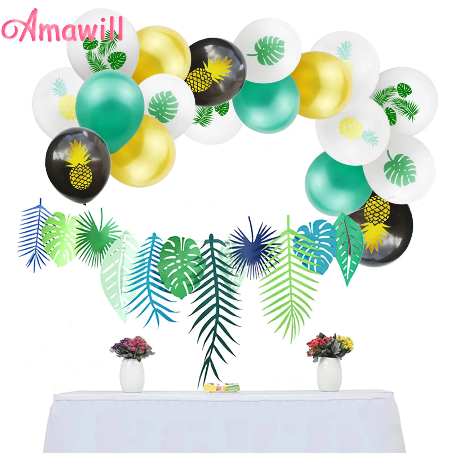 

Amawill Hawaiian Tropical Party Palm Leaf Balloons Birthday Decoration Green Turtle Leaf Garland Forest Jungle Party Supplies 7D