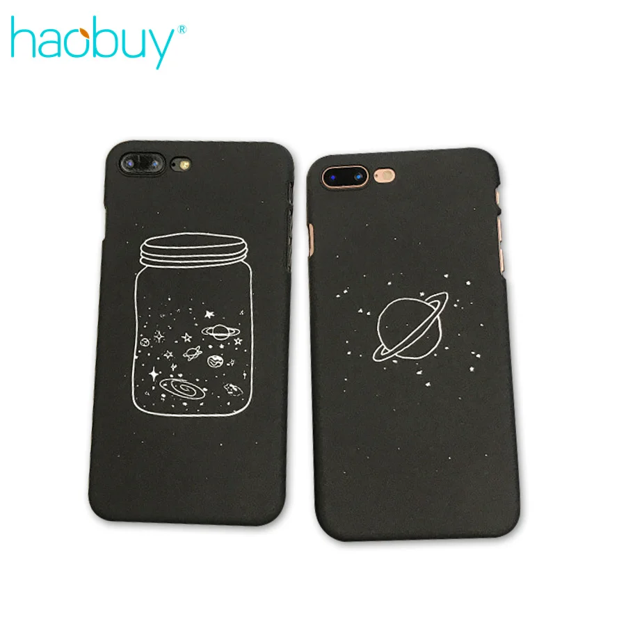Fashion Universe Bottle Coque Black Star Matte Phone Case For iPhone 6 6S 7 Plus Couples Plastic Hard Frosted Back Cover Fundas |