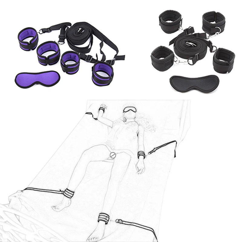  Sex Accessories Restraint Beds BDSM Bondage Set Restraint Slave Handcuffs & Ankle Cuffs & Eye Mask 