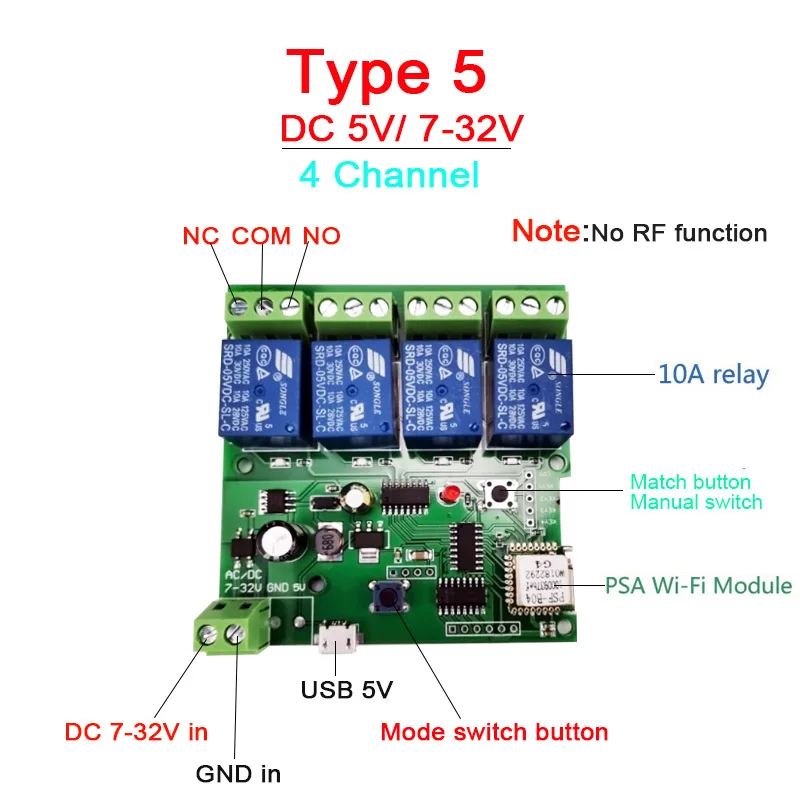 eWeLink Smart Remote Control Wifi wireless Switch Module 1CH/4CH DC5V 12V 32V 220V Inching Self-locking RF Receive 10A Relays