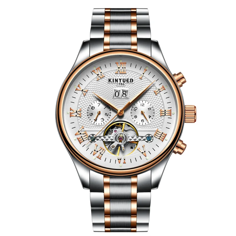

KINYUED Brand Watch Swiss Tourbillon Skeleton Watch Men Automatic Mens Mechanical Watch Army Military Relogio Masculino