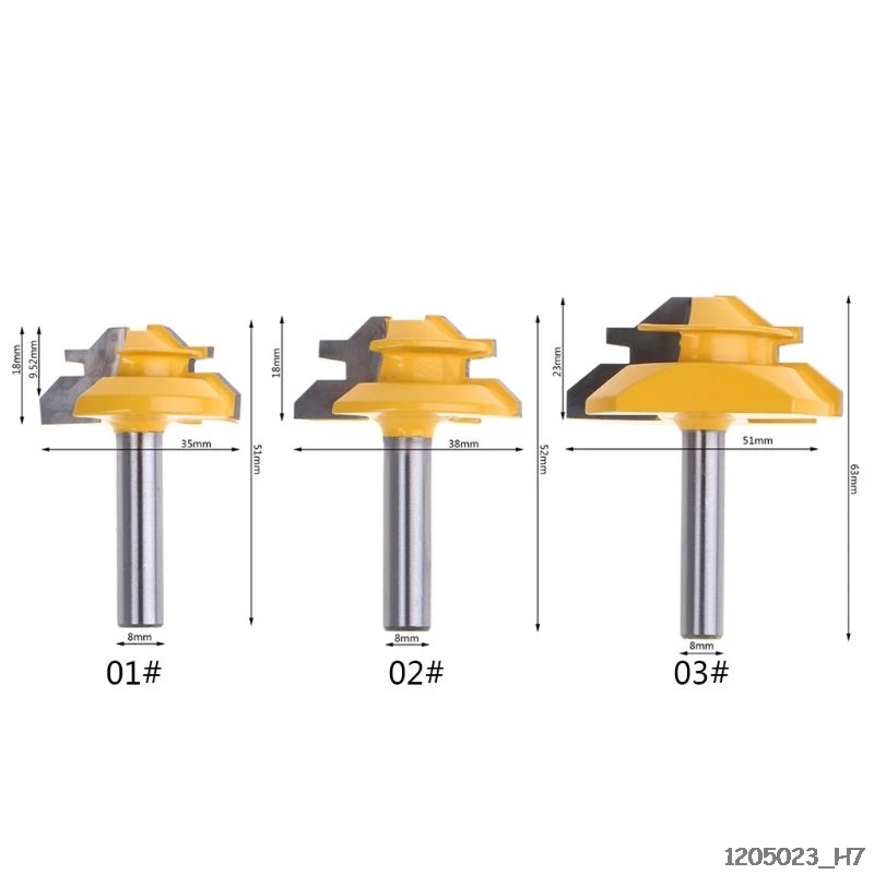 45 градусов Блокировка Торцовочная 8*1-1/2 3/8 8*2 фреза 8 мм хвостовик триммер дрель фреза дерево Рабочий инструмент