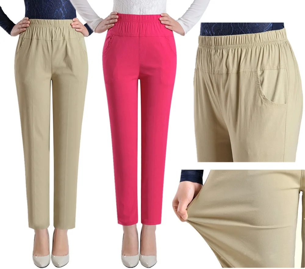 Женские эластичные хлопковые штаны для мам новые весенние летние зеленые свободные XL 5XL размера плюс длинные прямые тонкие штаны Feminina JD48