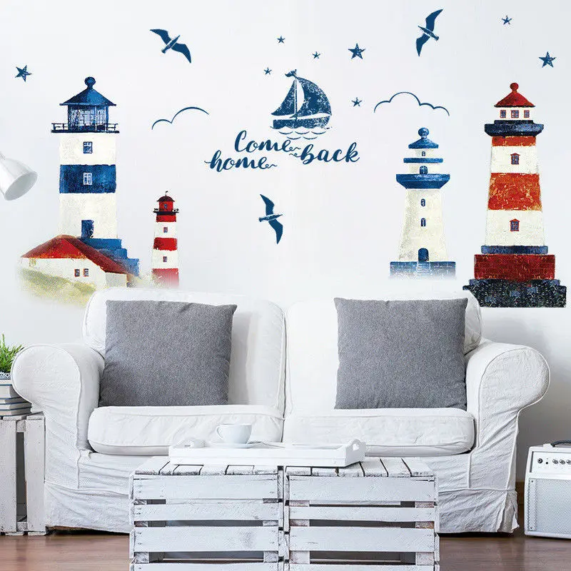 

1 Pcs Nautical Boat Seagull Lighthouse Sea Ocean Home Wall Sticker Decals Decor for office bedroom decoration 2019 new