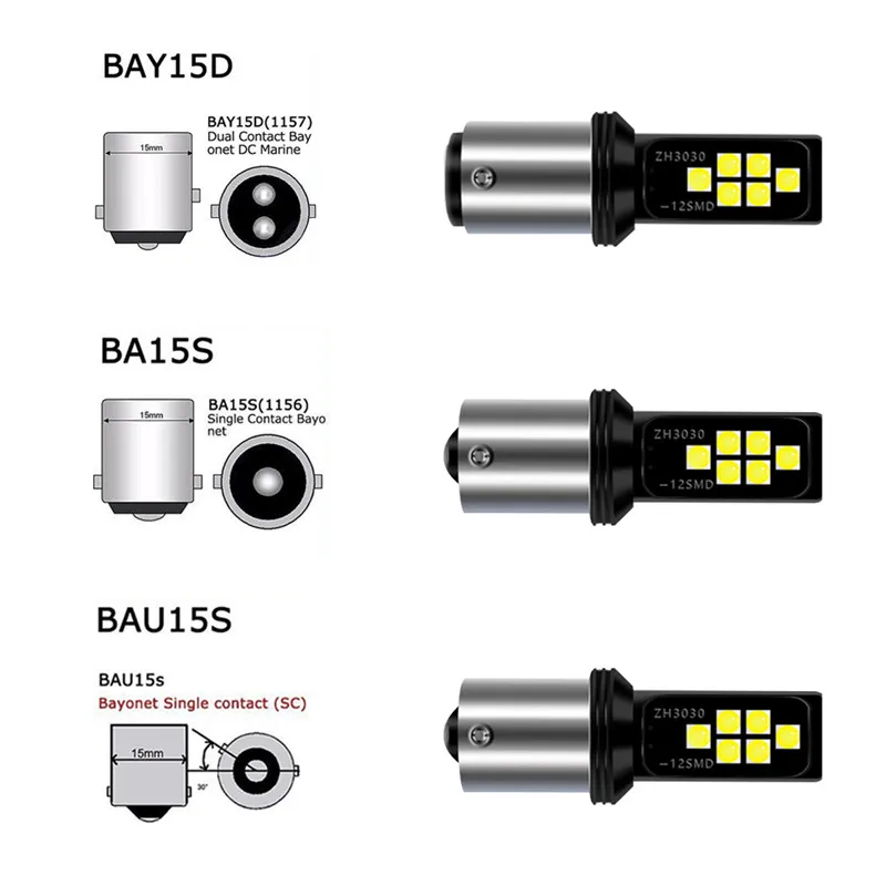 1PC-P21W-T20-Led-PY21W-W21W-BA15S-BAU15S-Lights-BAY15D-1157-1156-7440-12Led-3030-Lamp