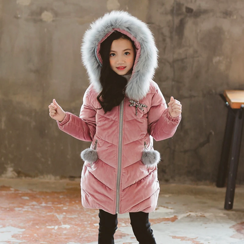 

2018 Girls Winter Warm Coat Kid School Princess Cute Keep Warm Velvet Christmas Hooded Fur Collar Jackets Kid Winter Clothes
