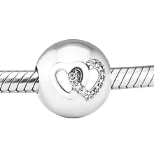Подходит для Пандора браслеты сердце Бонд клип Подвески с прозрачным CZ стерлингового серебра 925-ювелирные изделия бусины