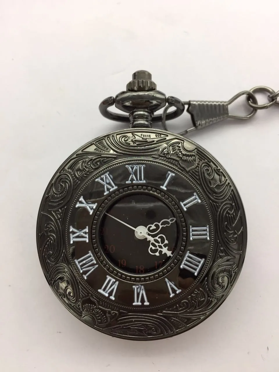Vintage Black antique white Roman numerals Dual display Hollow out mens