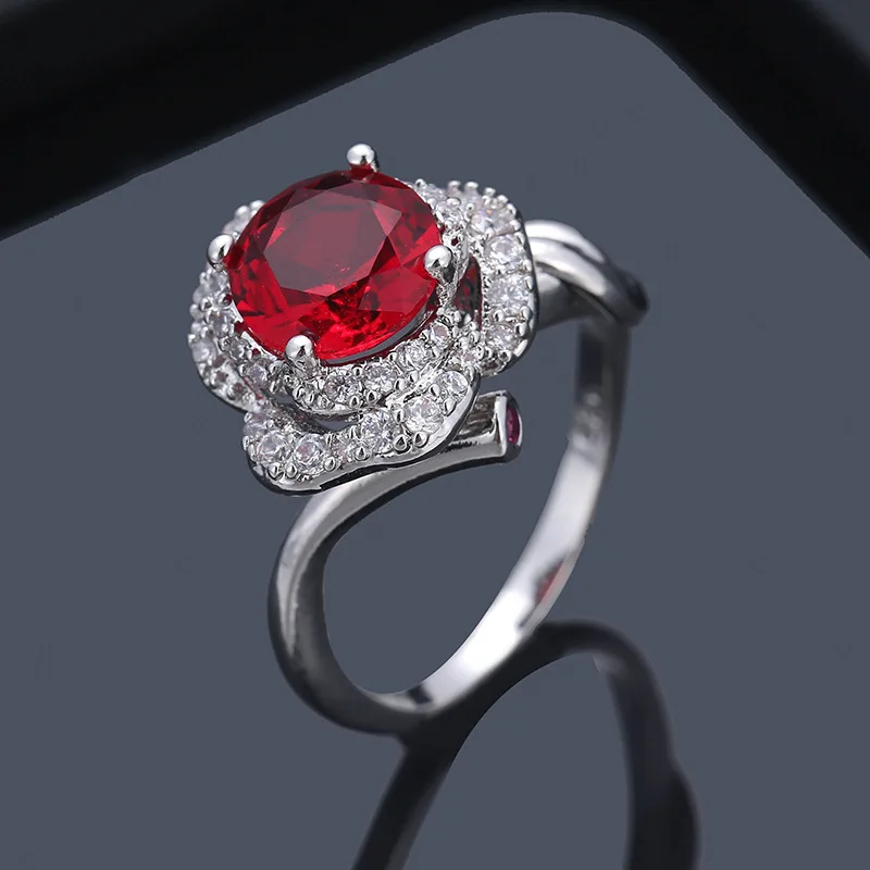 Korean Fashion Silver Zirconia Rose Flower Shaped Promise Rings