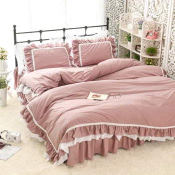 

Pure cotton princess wind net red bed skirt lotus leaf embroidered quilt ruffled bed skirt