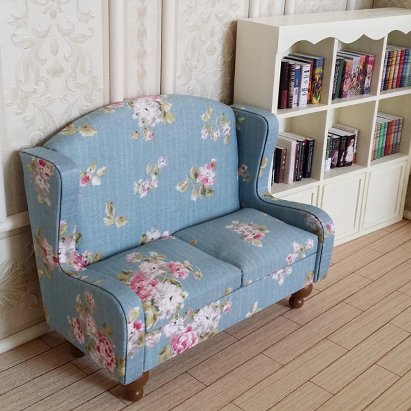

kawaii 1/6 beauty Furniture toy simulation Miniature blue Sofa Mini Dollhouse doll accessories For doll house living room toys