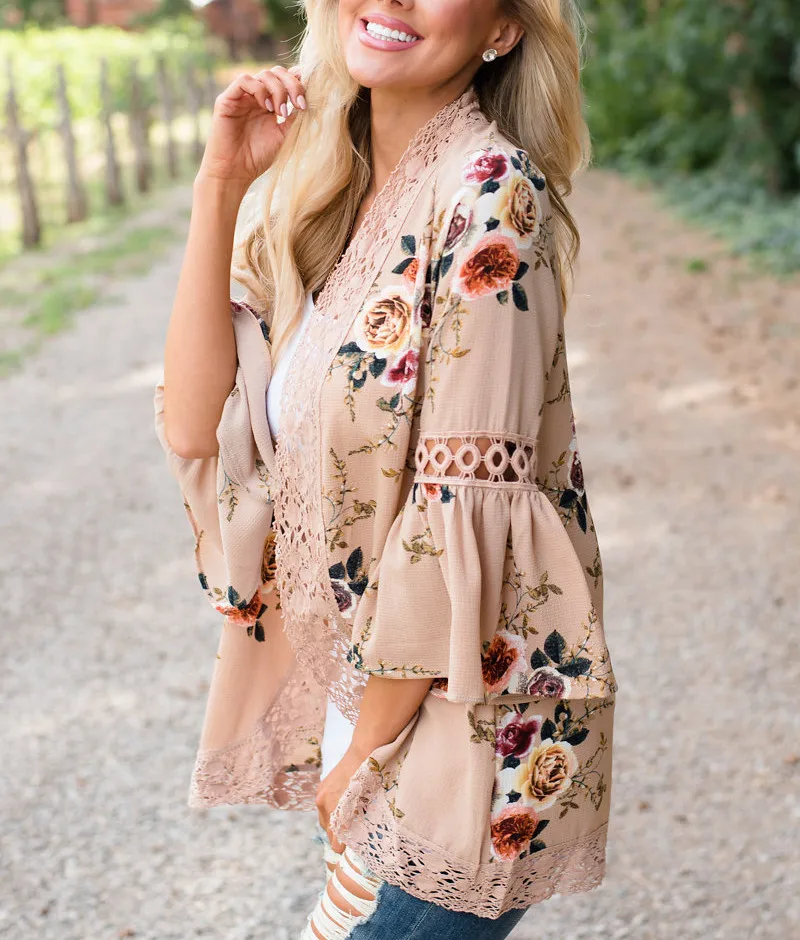 Gladiolus 2019 Spring Womens Tops And Blouses Loose Floral Print Flare Sleeve Lace Women Kimono Cardigan Summer Shirts Plus Size (43)
