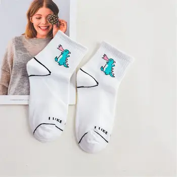 

Cartoon Printing Cute Socks Splice Embroidery Leisure Wild Socks Women Breathable Boots Cotton Soft Meia