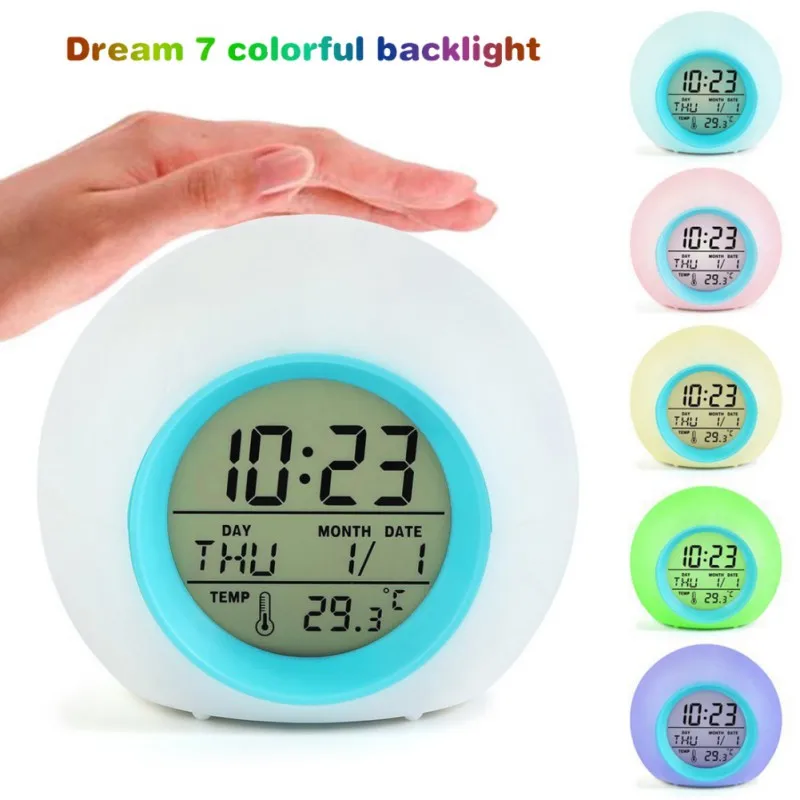 Glowing Change Alarm Clock Digital Clock Thermometer Circular LED Clock Time Data Week and Temperature Display