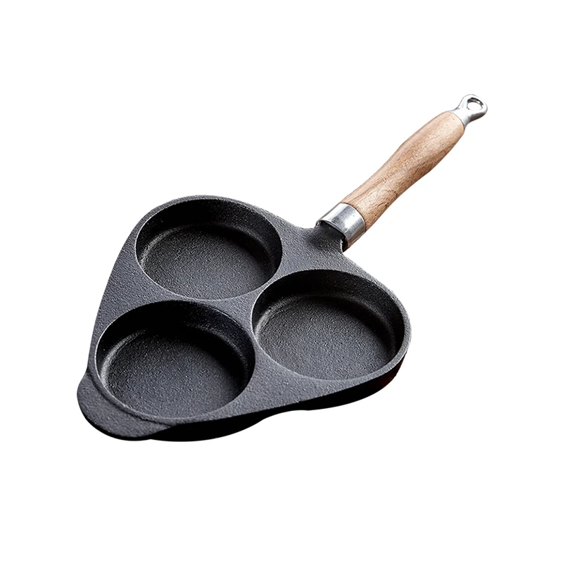 

3 Hole Egg Hamburg Maker Uncoated Cast Iron Frying Pan Non-stick Egg Pie Omelette Pan Kitchen Breakfast Cooking Pot